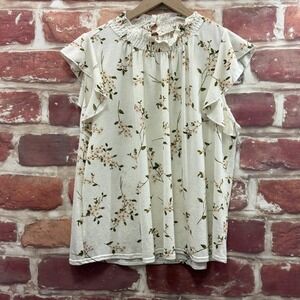 Anthropologie Melloday Top Women's M White Multicolor Chic Garden Floral Shirt